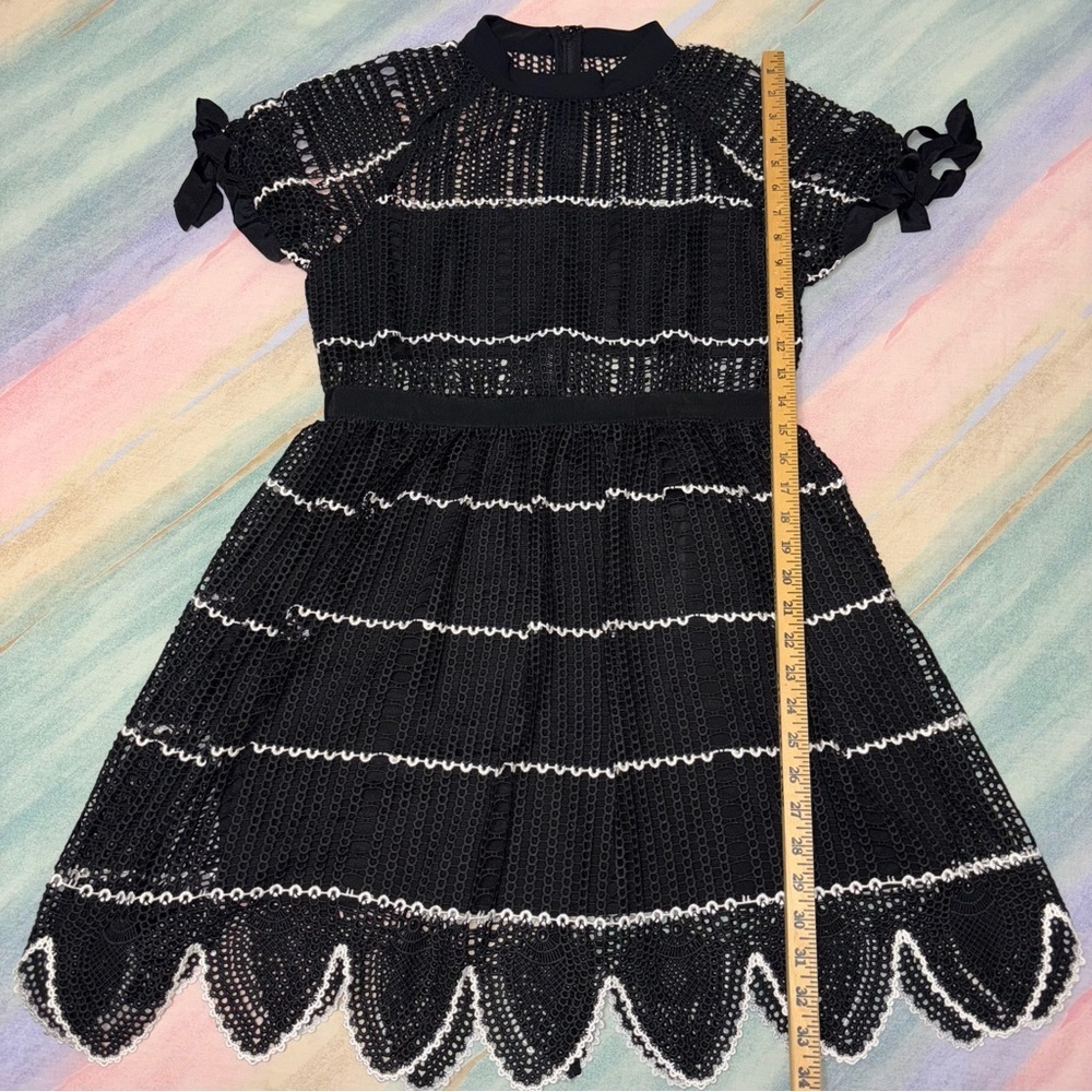 NWT Self Portrait Crochet Scallop mini Dress black Short Sleeve size 10 - Picture 8 of 10